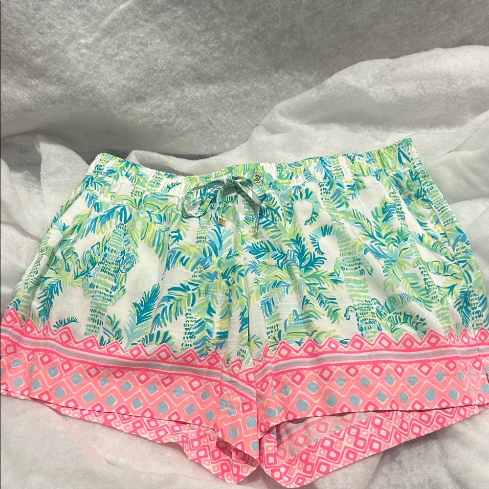 Lilly Pulitzer Green and Pink Palm Tree Shorts